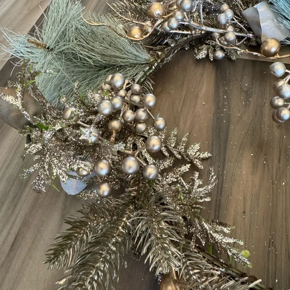 Modern Christmas Holiday Gold & Green Pine Glitter Garland
